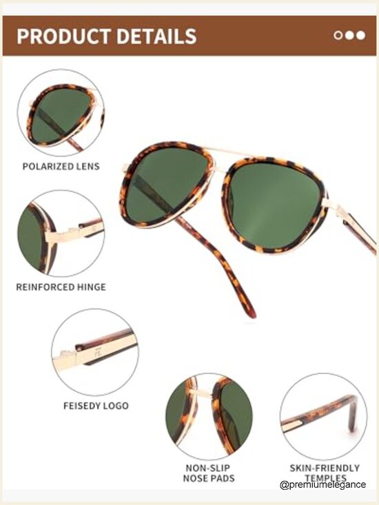 Retro Polarized Aviator Sunglasses Square Frame UV400 Protection Unisex